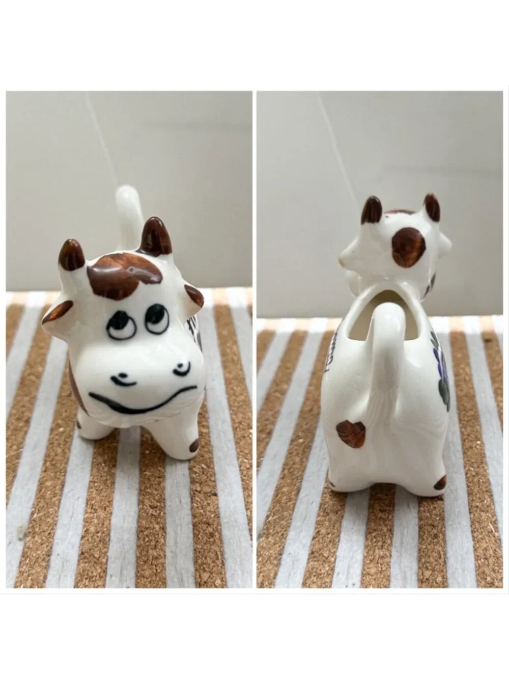 Vintage Italian Pottery Set Firenze Cow Creamer Salt Pepper Shakers Hand Painted